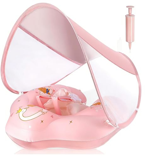 WYRIAZA Salvagente Neonato con Parasole, Salvagente Bambino 1-3 anni, Ciambella Neonato Mare 3-36 mesi, Ciambella Mare per Bambini per Piscina, Spiaggia, Vacanze (L (6-36 mesi))