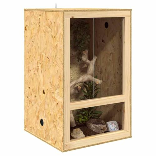 Terrarium aus Holz, Terrarium Futterbox für Reptilien, Amphibien, Braun, 50 x 50 x 80 cm, OSB