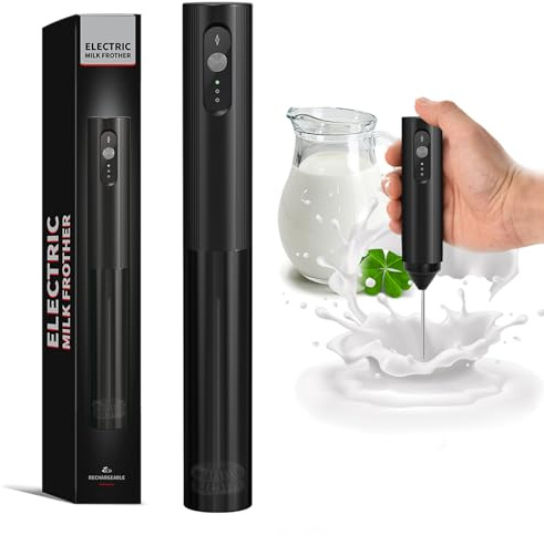 HOTUT Espumador de Leche Recargable Hanheld, Espumador de Café Eléctrico, Batidora de Leche Espuma Electrico Ajuste de 3 velocidades, Barillas Batir Electrica, ErgonóMico, Batidor de para Café, Negro