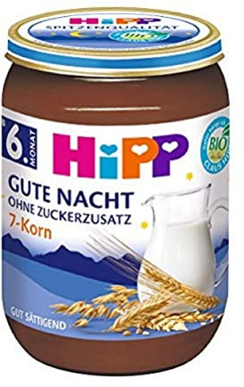 HiPP Bio Gute Nacht 7-Korn (6 x 190g), Babybrei ab 6. Monat, ohne Zuckerzusatz, gut sättigend, in bester Bio-Qualität