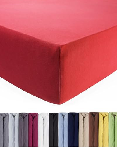 ENTSPANNO Luxus Spannbettlaken 180 x 200 bis 200 x 220 cm - Aus weichem Premium Jersey - Ideal für Wasser- u. Boxspringbetten bis 35cm Höhe - Koralle-Rot