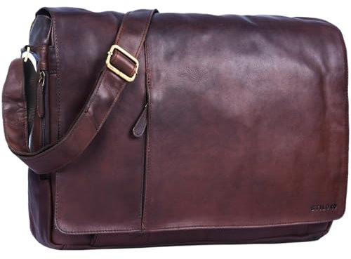 STILORD 'Maximus' XXL Ledertasche riesige Herren Umhängetasche Unitasche 17 18 19 21 Zoll Laptop Aktentasche Bürotasche Büffel Leder, Farbe:ebenholz - braun
