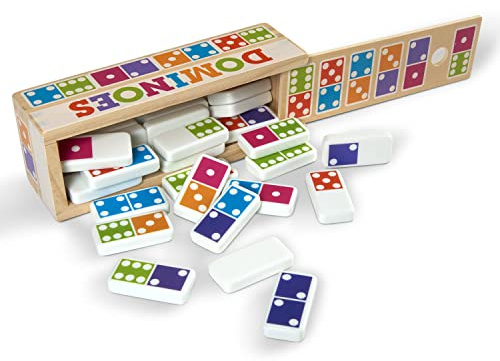 Melissa & Doug Dominoes Tabletop Game with 28 Colorful Tiles in Wooden Storage Box