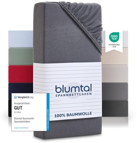 Blumtal® Basics Spannbettlaken 160x200cm - Topper Jersey aus 100% Baumwolle - Oeko-TEX zertifiziertes Spannbetttuch - Topper Grau