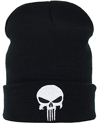 EXPRESS-STICKEREI Bonnet Punisher Bonnet en Tricot Style Streetwear avec Le Logo de la tête de Mort Punisher, Bonnet d'hiver en Laine pour Hommes, Femmes, Adolescents, Unisexe
