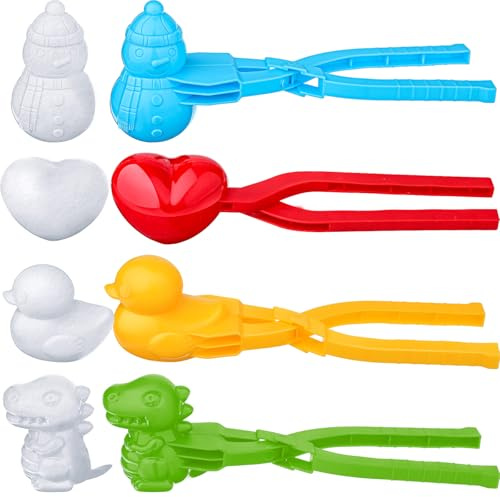 Civaner 4 Pieces Winter Snow Toys Kit Snow Ball Maker Shape Snowball Maker Outdoor Winter Beach Toy for Outdoor Activities(Dinosaur, Heart, Duck, Snowman)