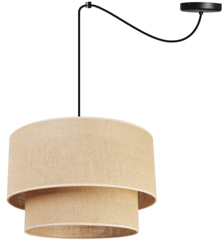 Light-Home Juta Hängelampe - Deckenlampe - Pendelleuchte aus Metall mit Lampenschirm aus Stoff - E27 - Hängeleuchten Spider 1-Flammig 40 cm - Schwarz Untersatz - Jute