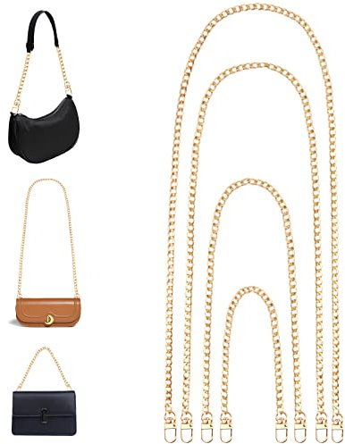 JOPHEK Taschenkette, 4 Stück Metall Bag Chain, Handtasche Kette Metall Gold, Trageriemen Kette, Chain Shoulder Strap, Purse Chain Strap, Replacement Chain für Shoulder Bag & Handbag, 40/60/100/120cm