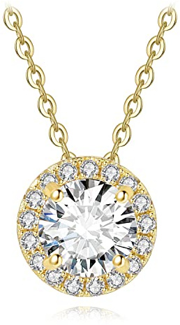 JewelryPalace Collar Plata Mujer con 1ct Circonita Corte Redondo Chapado Oro, Colgante Clásico con Diamante Simulado Brillante Niña, Collar Halo con Cadena 45cm Boda Mujer, Conjunto Joyas para Novia