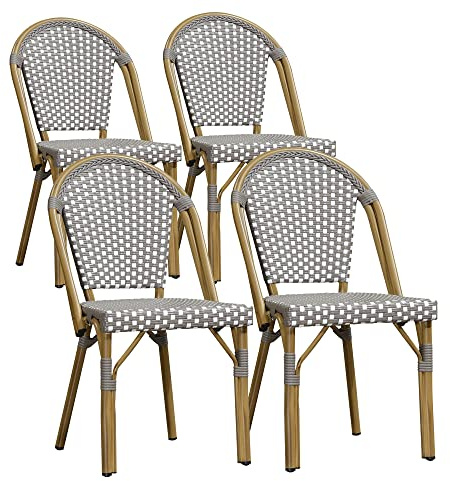 PURPLE LEAF Patio French Dining Chairs Set of 4, Bamboo Finish, Gray