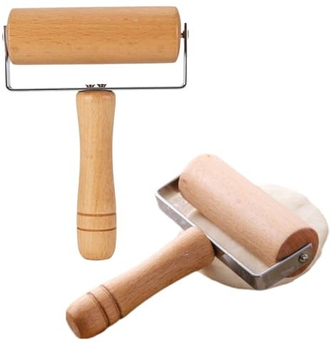 Rullo Per Impastare in Legno, Rullo Per Impastare Professionale con Manico Mattarello in Legno Massello Rullo Per Pasticceria E Pizza Per Biscotti con Gnocchi(#4)