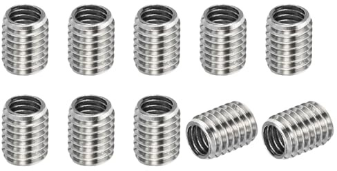 PATIKIL 304 Stainless Steel Thread Adapters Sleeve Reducing Nut, 10 Pcs M8x1.25 Male to M6x1.0 Female Repair Insert Nut Screw Reducer 10mm