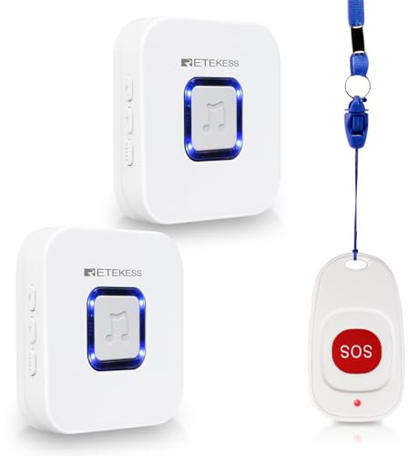 Retekess TH101 Botón de Llamada de Emergencia , Botón de Pánico, Regalo del día del Padre, 52 Tonos de Llamada, IP55 Resistente Al Agua, Botón de SOS para Ancianos, Pacientes y Mujeres Embarazadas