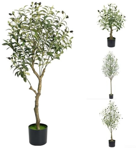 ReachMall Olivier artificiel, grande plante artificielle, olivier artificiel en soie pour intérieur en pot pour la maison, le bureau, le salon, la décoration extérieure (D - 120 cm)
