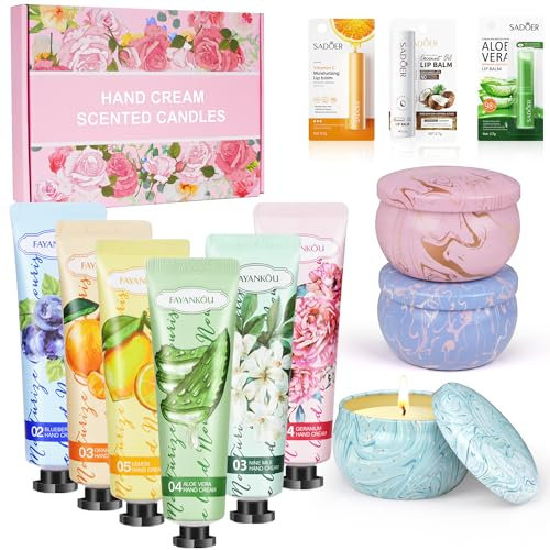 Coffret Cadeau Femme 12 Pcs,Bougies Parfumées,Coffret Crème pour Les Mains,baume à lèvres,coffret cadeau anniversaire femme,Petits Cadeau de Noël pour Collègues, Mama, Petite Amie, Famille