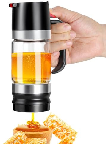 Cumnvulnt Honey Dispenser, 10 oz No Drip Glass Honey Jar with Handle, Multipurpose Syrup Dispenser for Honey, Syrup, Sugar, Salad Dressing
