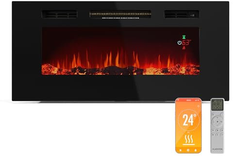 KLARSTEIN Galeras Smart - Camino Elettrico da Parete, 1800W, Fiamma LED Realistica, Controllo con App & Telecomando, Colori & Luminosità Regolabili, Protezione dal Surriscaldamento