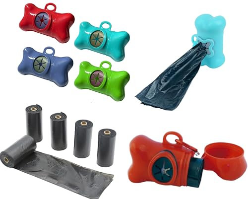 75 Sacchetti per Escrementi Cane 5 Rotoli | Con Dispenser Portasacchetti Clip Guinzaglio | Sacchetti Igienici 20x30 cm Resistenti Impermeabili per Cani di Tutte le Taglie Colore Causale