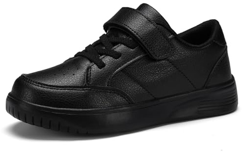 RTOUNT Girls Black Trainers for Boys School Walking Tennis Shoes for Big Kid Running Adjustable Strap Sneakers Size 3.5 Child