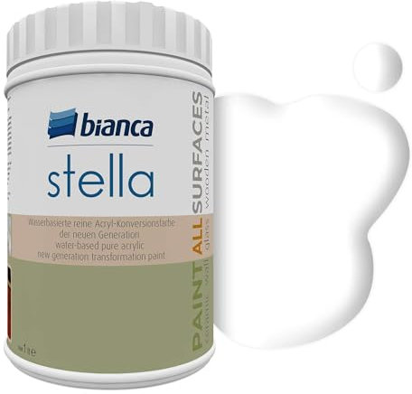 Bianca Stella Möbelfarbe Ohne Schleifen - Wasserbasierte Parfümierte Universalfarbe für Möbel, Holz, Fliesen, Metall & Kunststoff - Weiß, Glänzend, Kratzfest, Hochdeckend, 1000ml