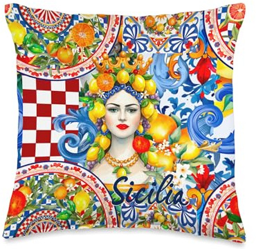 Sicilian Moors Head Summer Lemon Colorful Art Throw Pillow