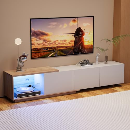 Mueble de TV LED 240 cm, Armario para Televisión, Banco para TV, Mueble de TV para Salón, Banco Moderno para TV en Madera con 3 Cajones, Armario Bajo para Sala de Estar Interior, Mueble de Salón