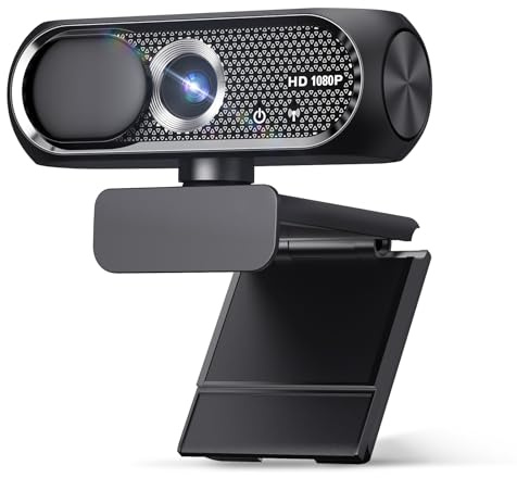Shcngqio 1080P HD Webcam with Microphone, Noise Cancellation, Privacy Cover, Wide-Angle Lens, Auto Light Correction, Plug & Play USB Webcam for Laptop, Desktop, PC, Mac, Zoom, Skype, Streaming (Black)