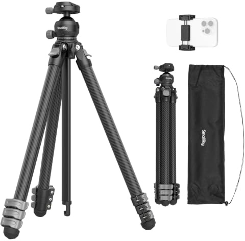 SMALLRIG Carbon Fiber Compact Tripod with Ball Head | Portable Travel Tripod, 5kg Load, Head w/ 90° Vertical Shooting, 180° Reversible Center Column - 5876