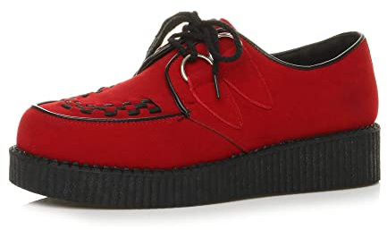 Ajvani Mens lace up Goth Punk Rockabilly Brothel Creepers Teddy boy Shoes Size 10 44, Red Suede, 10 UK