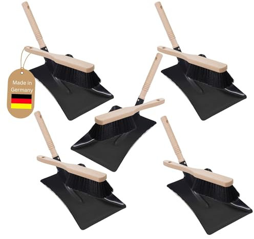 Novaliv 5X Kehrblech Metall Kehrblechgarnitur SCHWARZ lackiert Kehrblechbesen zum Aufkehren Kohleschaufel Handkehrset Kehrblechset Kehrschaufel - geeignet für Camping Feger und Kehrblech