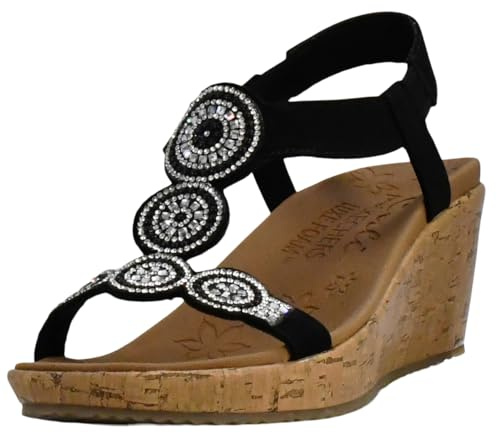 Skechers Women's Beverlee-Date Glam Wedge Sandal, Black, 4.5 UK