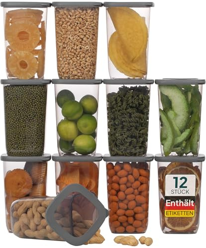 uandu Vorratsdosen mit Deckel luftdicht – 12er für Müsli, Mehl & Zucker
