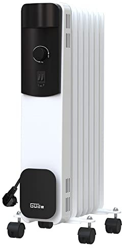 Güde Ölradiator OR 1500-7 (220-240 V, 1500 W Heizleistung, 3 Heizstufen (600/900/1500 W), 7 Rippen, stufenloses Thermostat, Kipp- und Überhitzungsschutz, Rollen für einen sicheren Transport), Schwarz