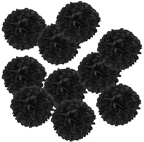 PATIKIL 4 Tissue Pom Poms Flowers, 10 Pack Paper Flower Ball for Wedding Bridal Shower Birthday Bachelorette Party Backdrop Decoration, Black