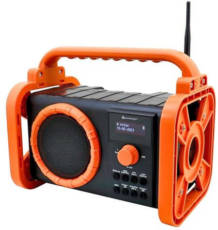 Soundmaster DAB80OR Baustellenradio Gartenradio mit DAB+ UKW Bluetooth und Li-Ion Akku IP44 Staub- und spritzwassergeschützt