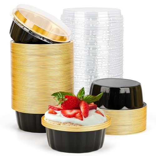 Beasea Lot de 100 ramequins jetables en aluminium avec couvercles, pour crème brûlée, muffins, cupcakes, pudding pour fête, mariage, anniversaire - 237 ml