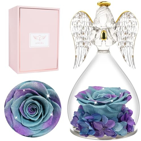 Miofula Preserved Real Rose Gifts for Women,Forever Rose in Glass Angel Birthday Gifts for Women,Eternal Rose Flowers Anniversary Day Gifts for Her,Gifts for Mum Girlfriend Wife Christmas Mothers Day