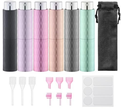 Lulupack Travel Perfume Bottle Refillable, 8ml Cologne Spray Atomizer, 6PCS | Small fragrance refill sprayer, empty decant container, twist up, leak-proof, portable, mini size, for men & women, TSA