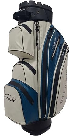 Tour Made Golfbag Cartbag I wasserdicht I ohne Schlägerklappern I Herren & Damen I Organizer Trolleybag Golftasche (Beige-Petrol)