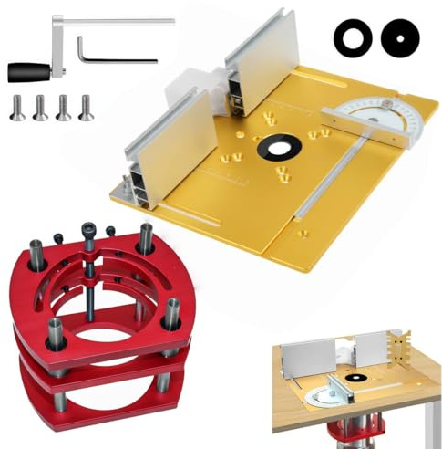 Routerlyftsats, fräsbord för överfräs med fräsbord inläggsplatta, aluminiumlegering planfräsanordning, routerbord, för spår, tappning, besämning och avfasning