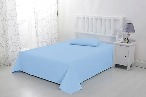 Sonia Linens Home Basic Soft Brushed Microfibre Flat Sheet - Non Iron Breathable Hypoallergenic Top Sheet (Sky Blue, Single)