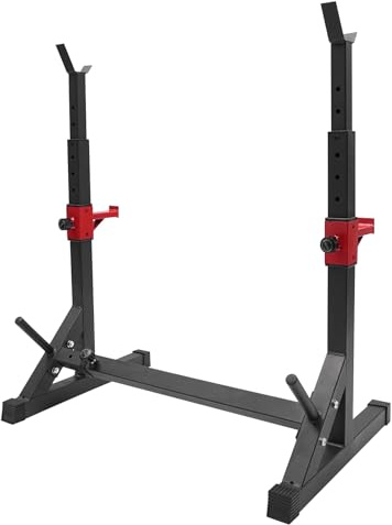 Squat Rack hantelställ, hantelställ upp till 249,5 kg, justerbar längd 82–107 cm, skivstångsstativ höjdjusterbart 90–150 cm, multifunktionell skivstång