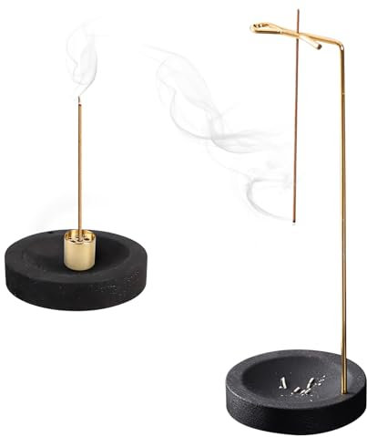 2-in-1 Räucherstäbchen Halter, Räucherstäbchenhalter Modernes Design, Räucherstäbchen Halter Holz Basis mit 9 Loch Räuchergefäß, Räucherstäbchen Halterung für Deko Yoga Meditation Home Office