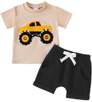 LUVCES Sommarkläder för Liten Pojke Rolig Bokstavsbroderi T-shirt Topp med Elastisk Midja Shorts 2-delar Set Vår- och Sommarset, 12-18 M�nader