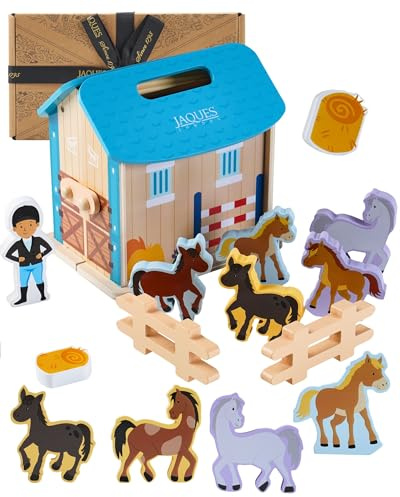 Jaques of London Horse Toys Stable | Wooden Toy Play Set with 6 Horse Stable Playset | Horse Gifts for Girls Toddler Toys for 1 Year + | Since 1795