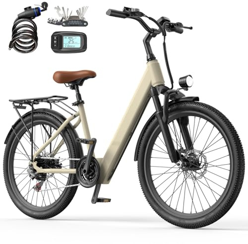 Elegllde E-Bike 24 mit 7-Gang Schaltung 250W Motor 13Ah Akku Höchstgeschwindigkeit 25km/h Hochkohlenstoffstahlrahmen LCD Display City Elektrofahrrad