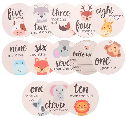 Veemoon Cartes Mensuelles pour Bébé 13 Pièces en Bois Naturel, Disques de Repères pour Étapes Importantes, Accessoires Photo -né, Décoration Chambre Bébé, Présent Naissance
