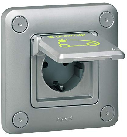 LEGRAND, Green Up Steckdose für Elektrofahrzeuge & Plug-in-Hybridfahrzeuge, Schnellladesystem f. E-Autos, Mode 1&2-kompatibel, 1-phasig, Ladestrom von 8-16A, 3,7kW, 230V, Unterputz, IK10, IP44, 077856