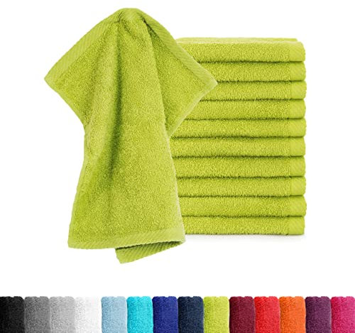 BaSaTex 10er Pack Frottier Seiftücher Seiflappen Waschlappen 30x30 | 100% Baumwolle Öko-Tex Made in Green | Farbe: Apfel Grün