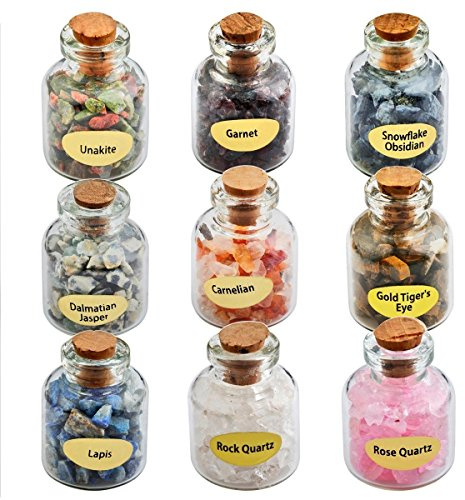 mookaitedecor 9pcs Natural Crushed Crystal Chips Stones Bottles Mini Crystal Wishing Bottles for Reiki Healing Spell Jars Crystals Small Tumbled Stones Healing Crystals Set Crystals Collection
